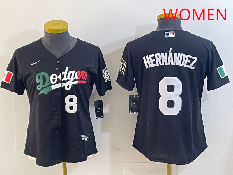 Women Los Angeles Dodgers 8 Hernandez Black Game 2025 Nike MLB Jersey style 4038